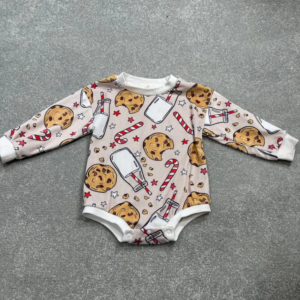 Christmas One Piece Milk and Cookies Sweatshirt Sweatshirt Romper 12-18 Mos Pink